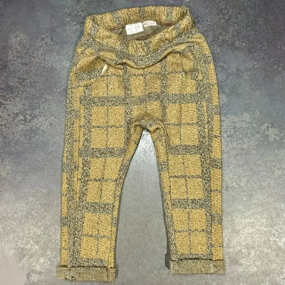 Zara Baby 18M Textured Plaid Knit Pants Brown Tan Pull On Cozy